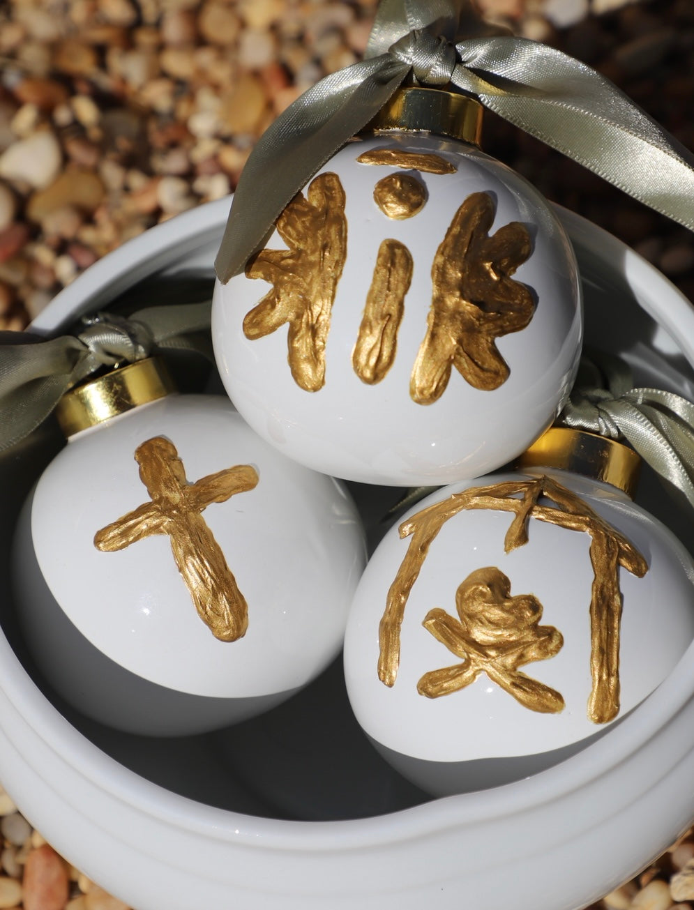 2 in white ball ornaments